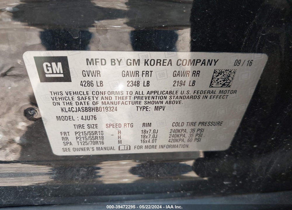 2017 BUICK ENCORE PREFERRED VIN: KL4CJASB8HB019324