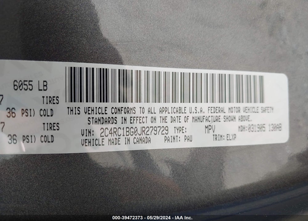 2018 CHRYSLER PACIFICA VIN: 2C4RC1BG0JR279729