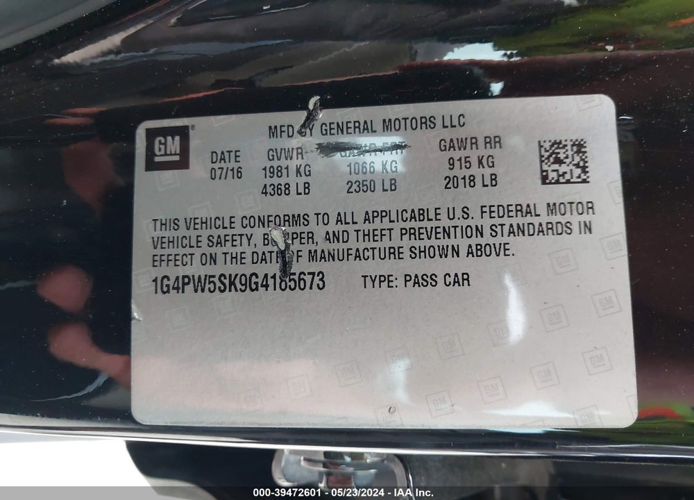 2016 BUICK VERANO SPORT TOURING GROUP VIN: 1G4PW5SK9G4185673