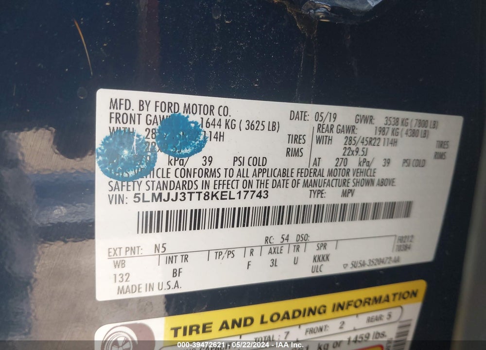 2019 LINCOLN NAVIGATOR L BLACK LABEL VIN: 5LMJJ3TT8KEL17743