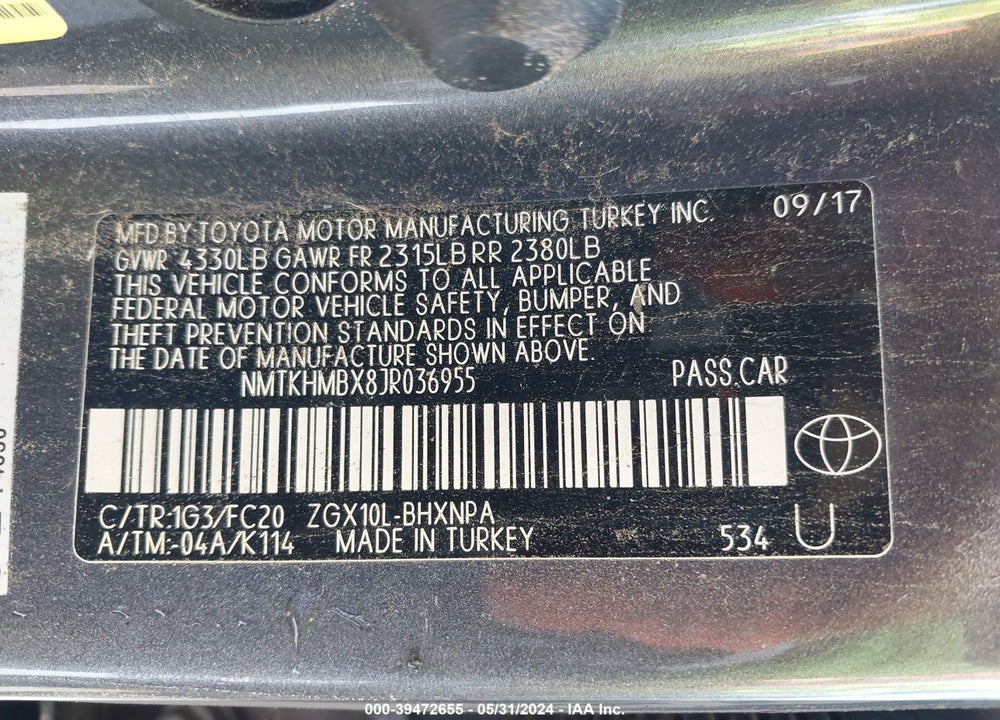2018 TOYOTA C-HR XLE VIN: NMTKHMBX8JR036955