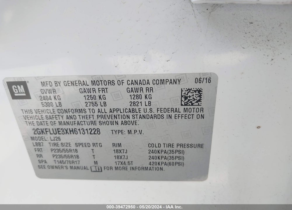 2017 GMC TERRAIN SLT VIN: 2GKFLUE3XH6131228