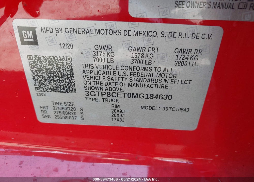 2021 GMC SIERRA 1500 2WD SHORT BOX ELEVATION VIN: 3GTP8CET0MG184630
