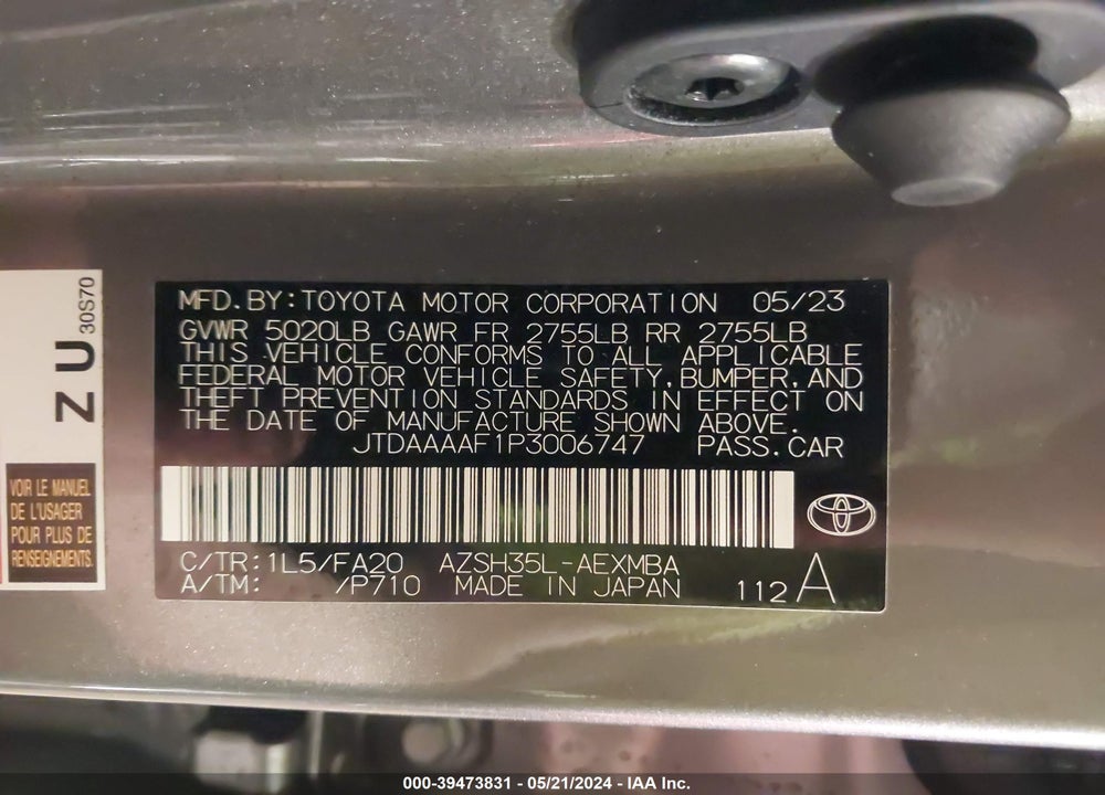 2023 TOYOTA CROWN XLE VIN: JTDAAAAF1P3006747