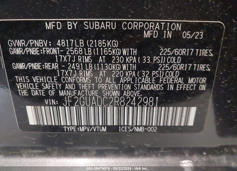 2024 SUBARU CROSSTREK PREMIUM VIN: JF2GUADC2R8242981