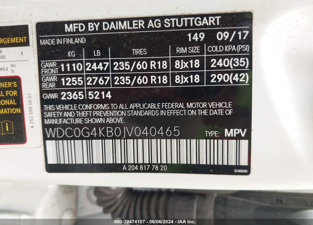 2018 MERCEDES-BENZ GLC 300 4MATIC VIN: WDC0G4KB0JV040465