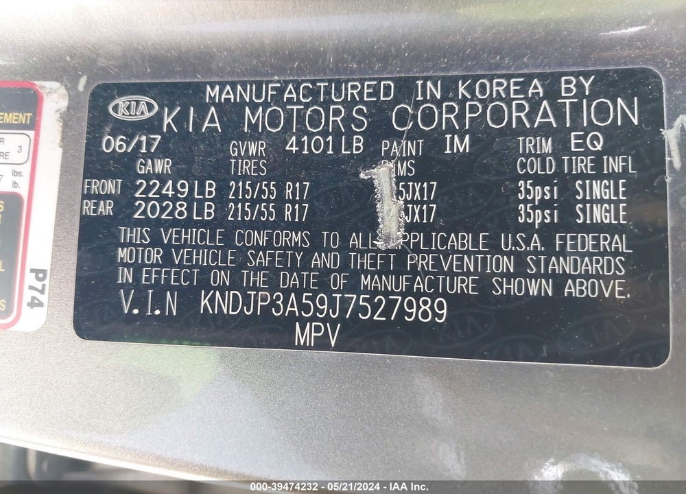 2018 KIA SOUL VIN: KNDJP3A59J7527989