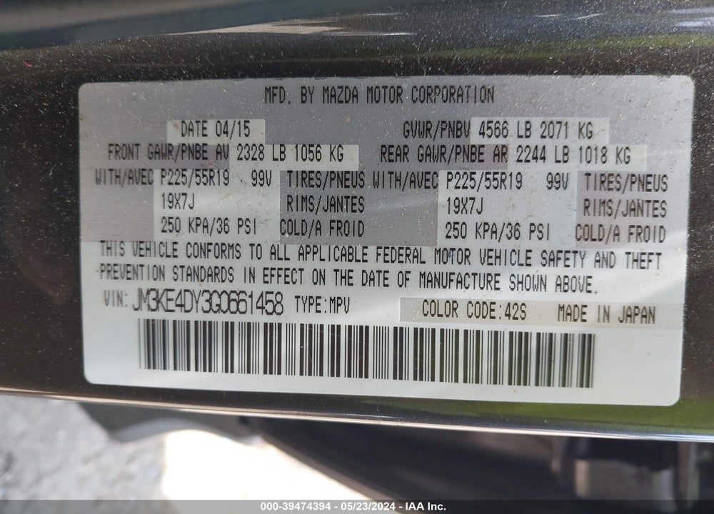 2016 MAZDA CX-5 GRAND TOURING VIN: JM3KE4DY3G0661458