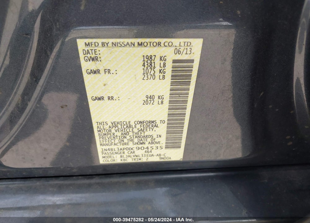 2013 NISSAN ALTIMA 3.5 SL VIN: 1N4BL3AP0DC904535