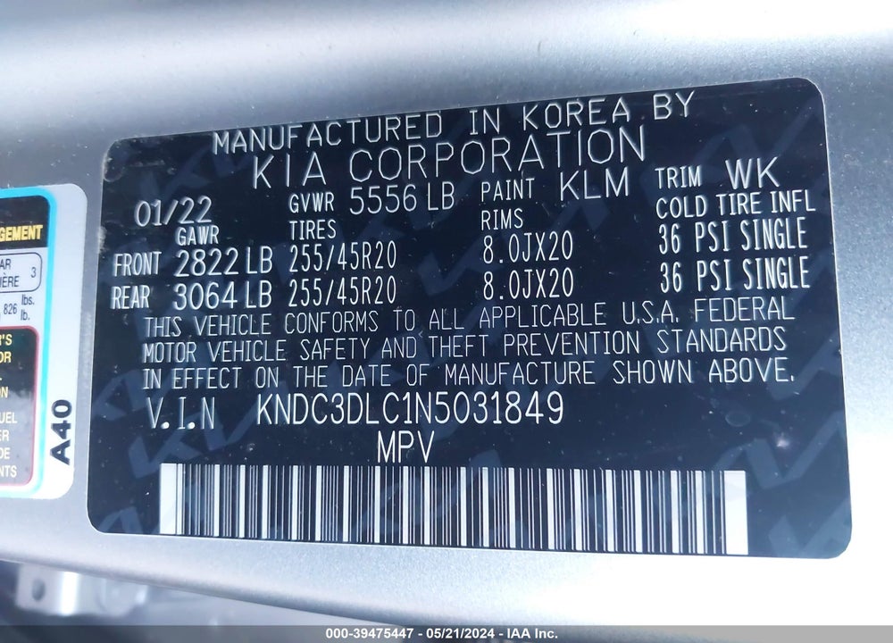 2022 KIA EV6 GT LINE VIN: KNDC3DLC1N5031849