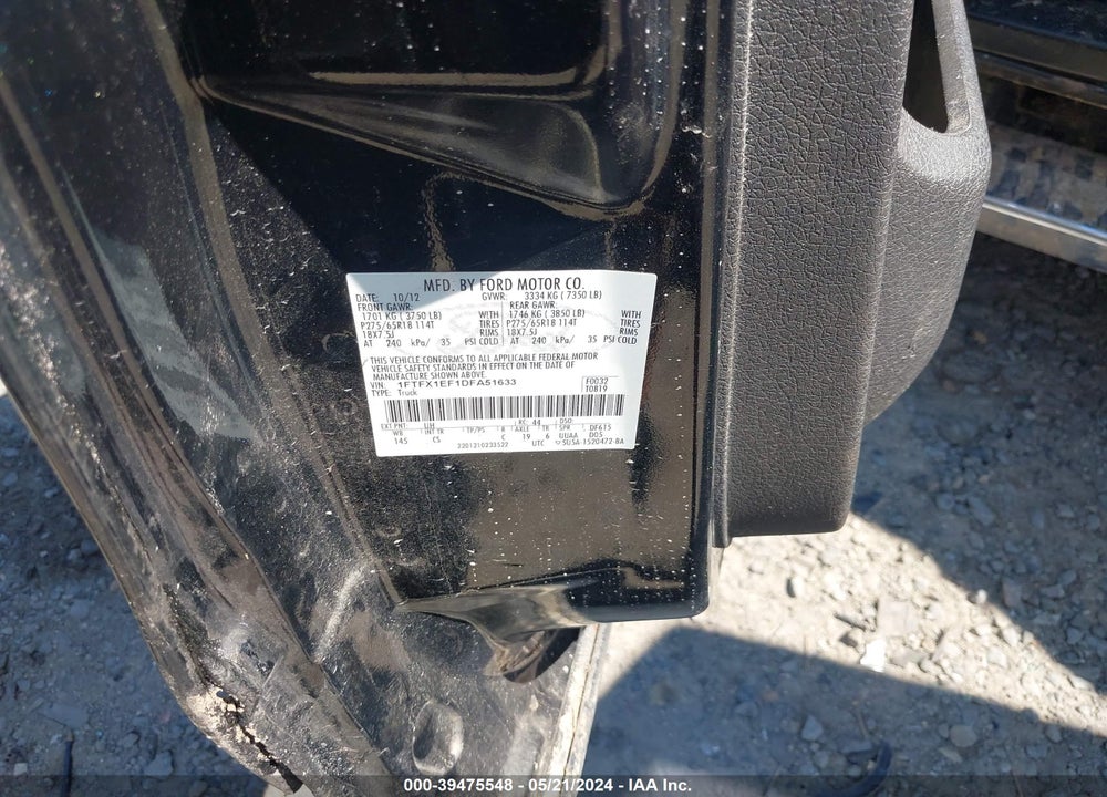 2013 FORD F-150 STX VIN: 1FTFX1EF1DFA51633