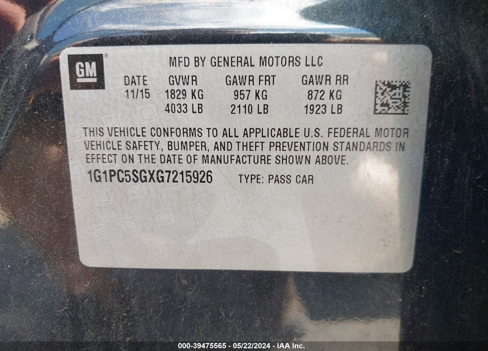2016 CHEVROLET CRUZE LIMITED LS AUTO VIN: 1G1PC5SGXG7215926