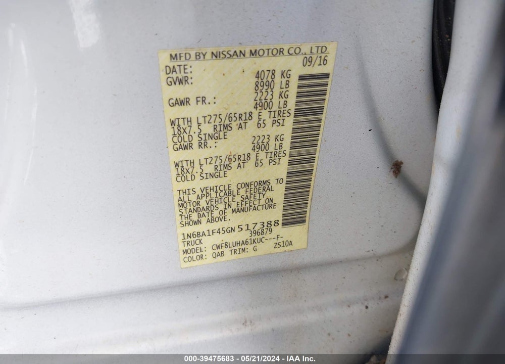 2016 NISSAN TITAN XD PRO-4X DIESEL VIN: 1N6BA1F45GN517388