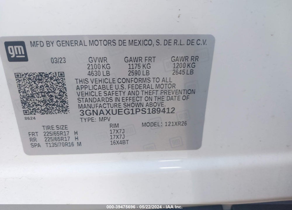 2023 CHEVROLET EQUINOX AWD LT VIN: 3GNAXUEG1PS189412