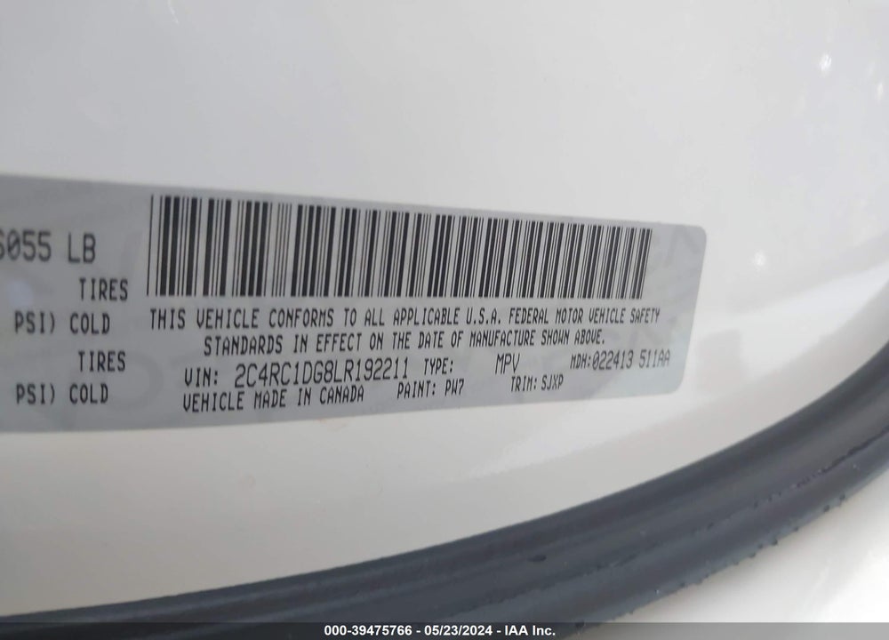 2020 CHRYSLER VOYAGER LXI VIN: 2C4RC1DG8LR192211