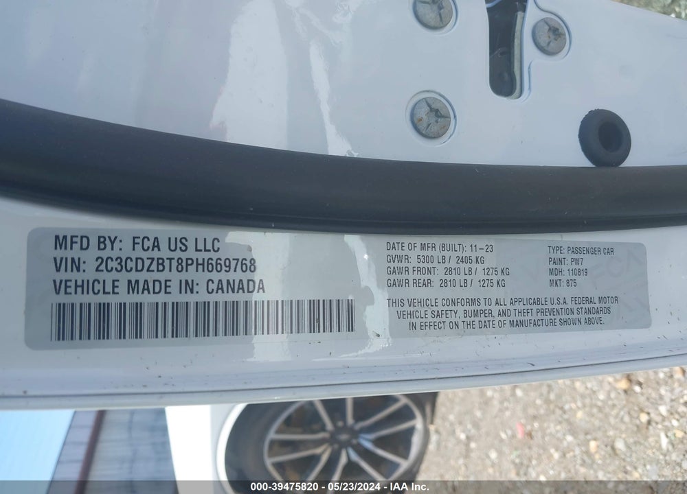 2023 DODGE CHALLENGER VIN: 2C3CDZBT8PH669768