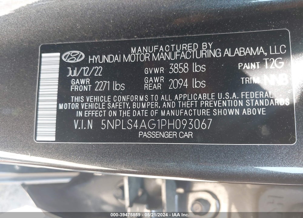 2023 HYUNDAI ELANTRA SEL VIN: 5NPLS4AG1PH093067