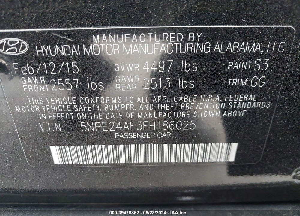 2015 HYUNDAI SONATA SE VIN: 5NPE24AF3FH186025