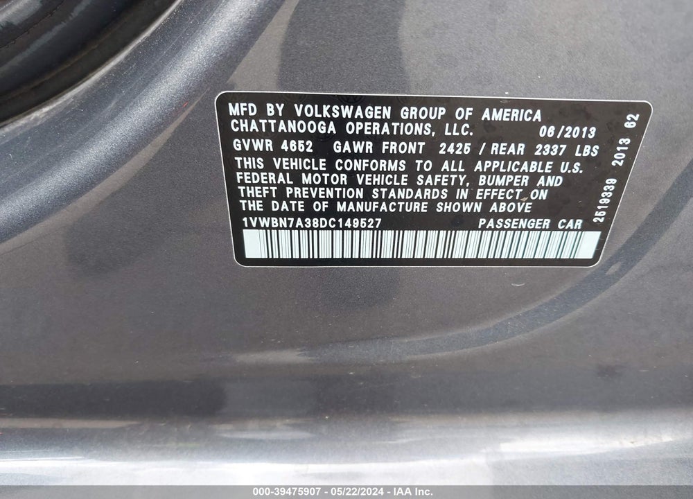 2013 VOLKSWAGEN PASSAT 2.0L TDI SE VIN: 1VWBN7A38DC149527