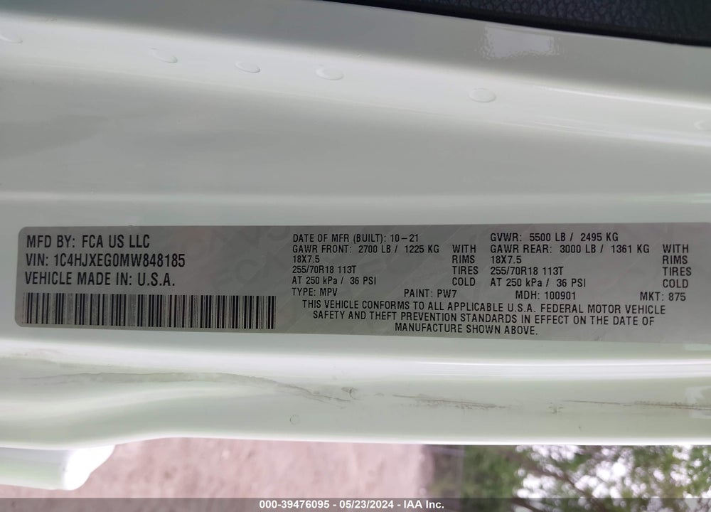 2021 JEEP WRANGLER UNLIMITED SAHARA 4X4 VIN: 1C4HJXEG0MW848185
