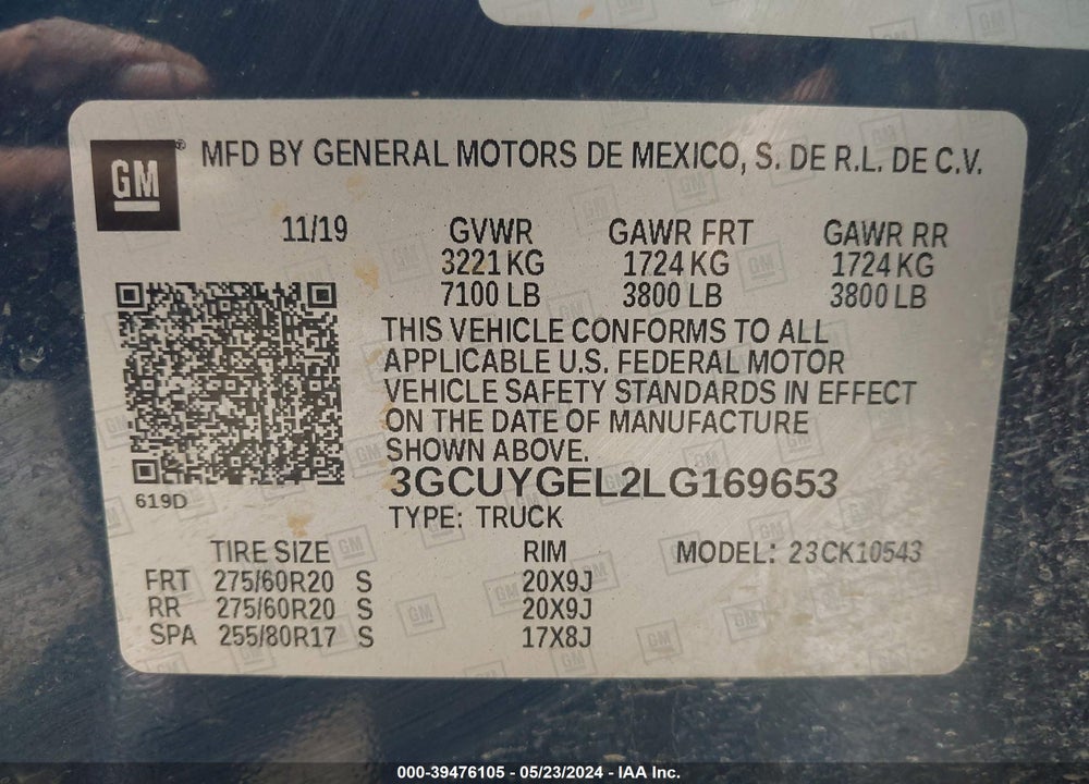 2020 CHEVROLET SILVERADO 1500 4WD SHORT BED LTZ VIN: 3GCUYGEL2LG169653