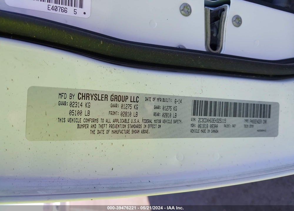 2014 DODGE CHARGER SXT VIN: 2C3CDXHG3EH325115