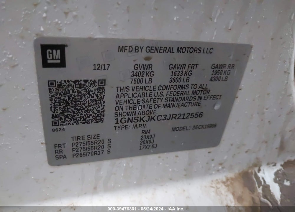 2018 CHEVROLET SUBURBAN PREMIER VIN: 1GNSKJKC3JR212556