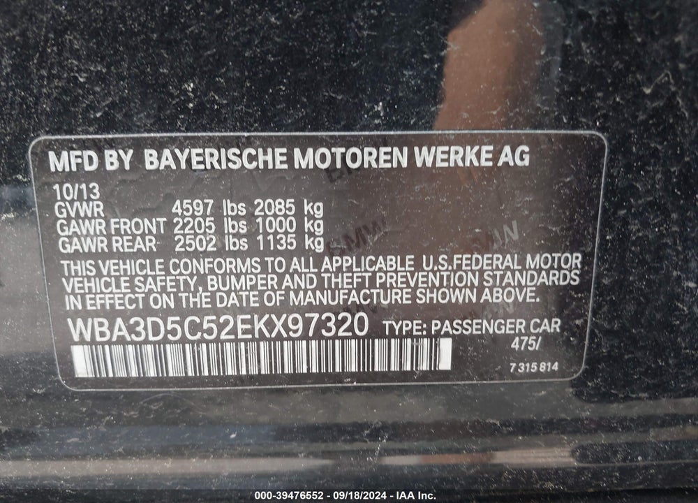 2014 BMW 328D XDRIVE VIN: WBA3D5C52EKX97320