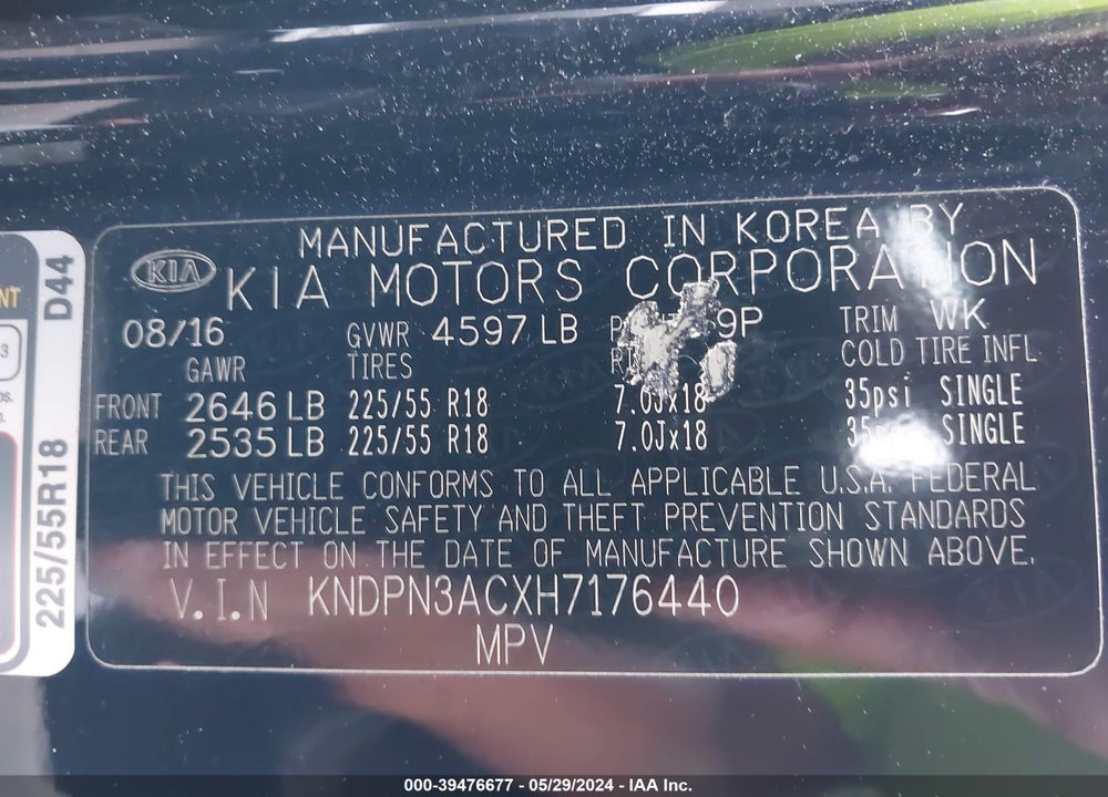 2017 KIA SPORTAGE EX VIN: KNDPN3ACXH7176440