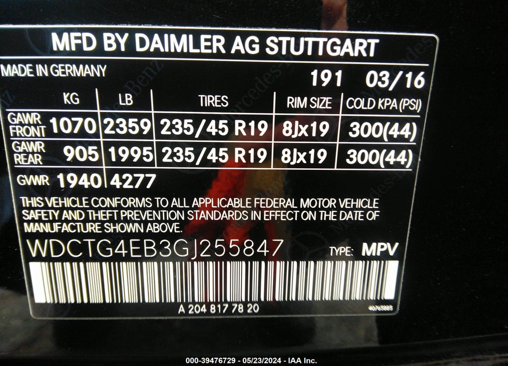 2016 MERCEDES-BENZ GLA 250 VIN: WDCTG4EB3GJ255847