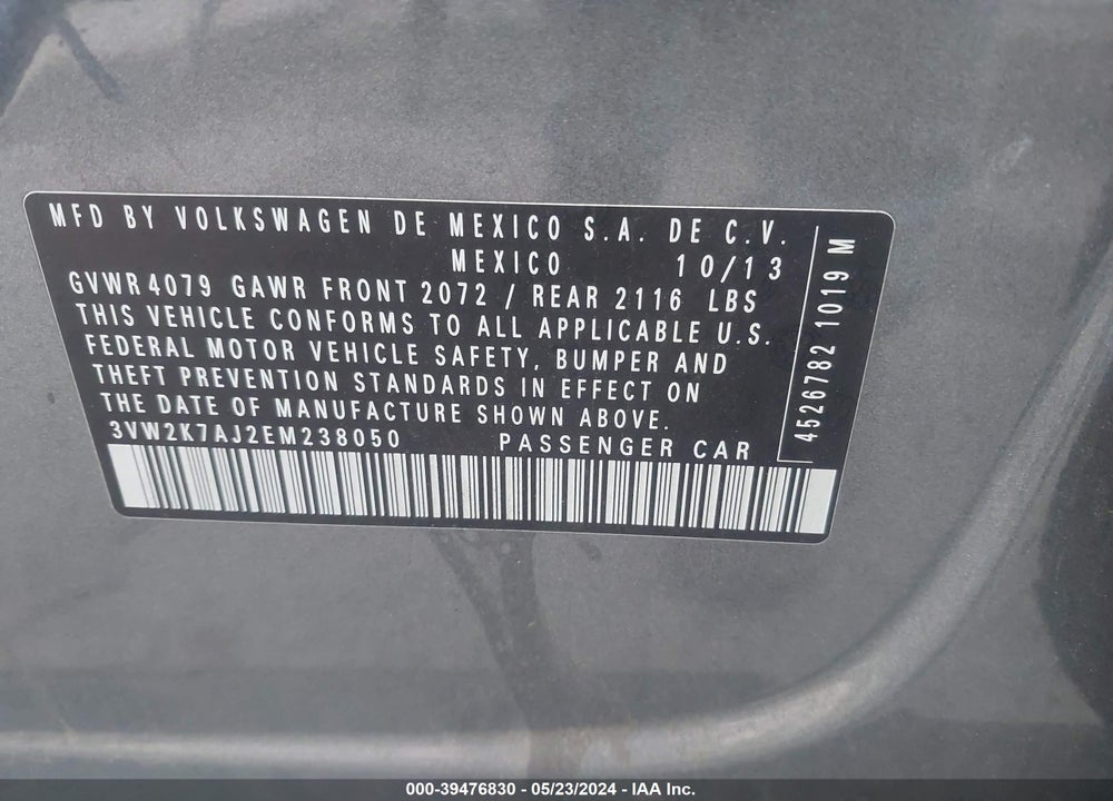 2014 VOLKSWAGEN JETTA 2.0L S VIN: 3VW2K7AJ2EM238050