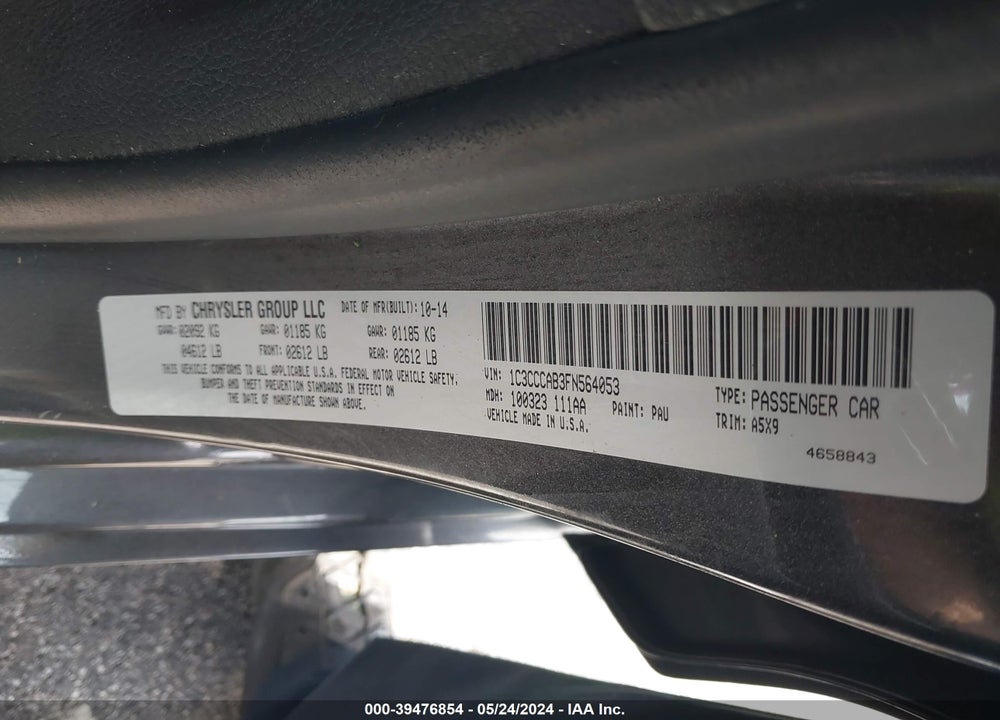 2015 CHRYSLER 200 LIMITED VIN: 1C3CCCAB3FN564053