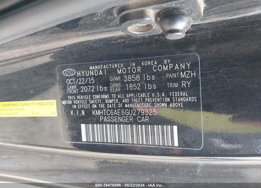 2016 HYUNDAI VELOSTER TURBO VIN: KMHTC6AE6GU279325