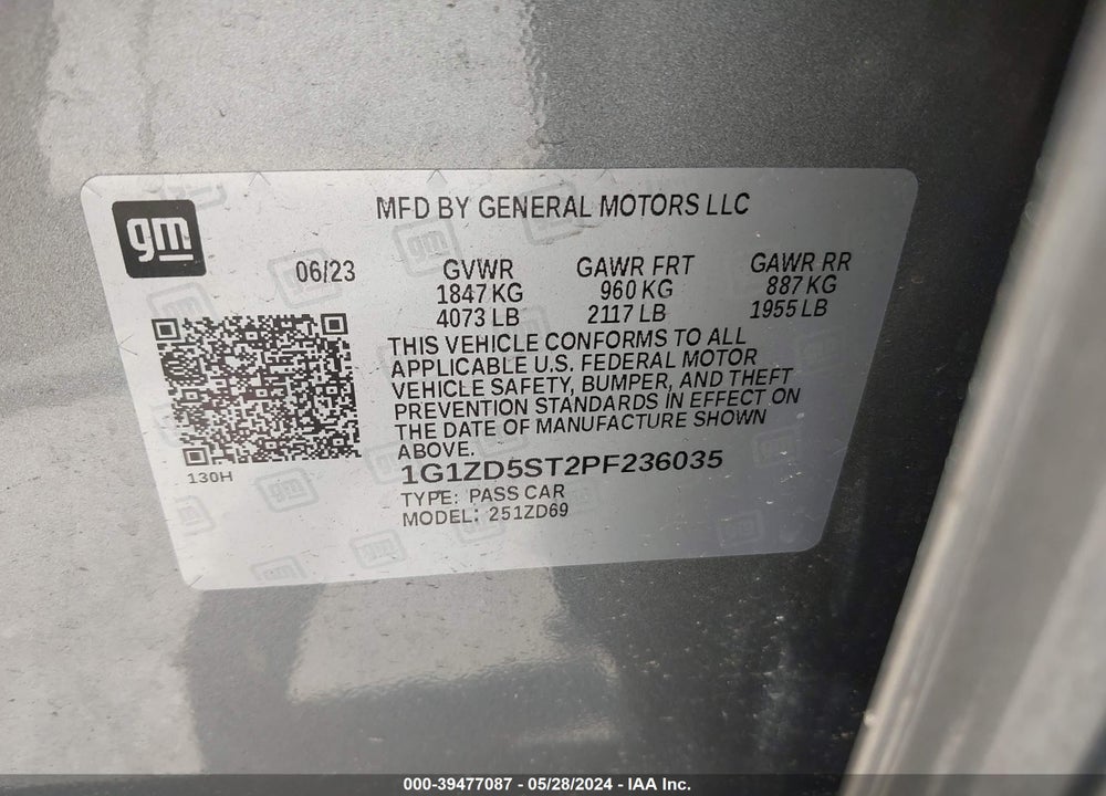 2023 CHEVROLET MALIBU FWD 1LT VIN: 1G1ZD5ST2PF236035