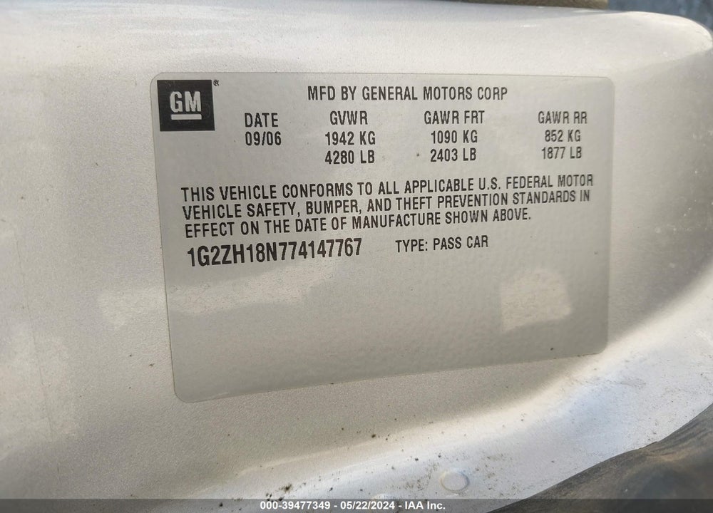 2007 PONTIAC G6 GT VIN: 1G2ZH18N774147767