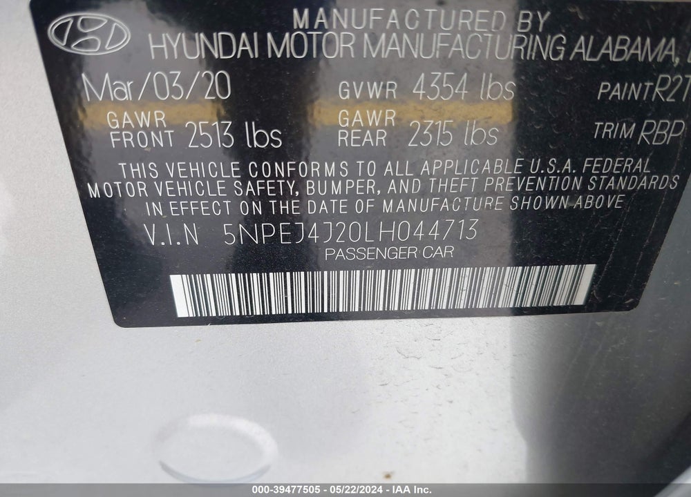 2020 HYUNDAI SONATA SEL PLUS VIN: 5NPEJ4J20LH044713