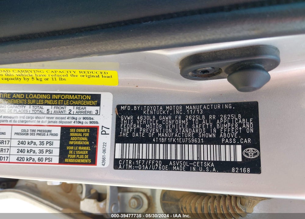 2014 TOYOTA CAMRY SE VIN: 4T1BF1FK1EU759631
