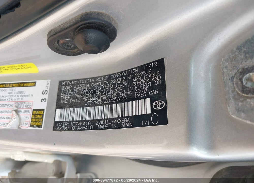 2013 TOYOTA PRIUS V THREE VIN: JTDZN3EU6D3208149