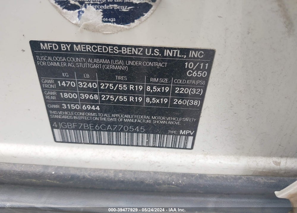 2012 MERCEDES-BENZ GL 450 4MATIC VIN: 4JGBF7BE6CA770545