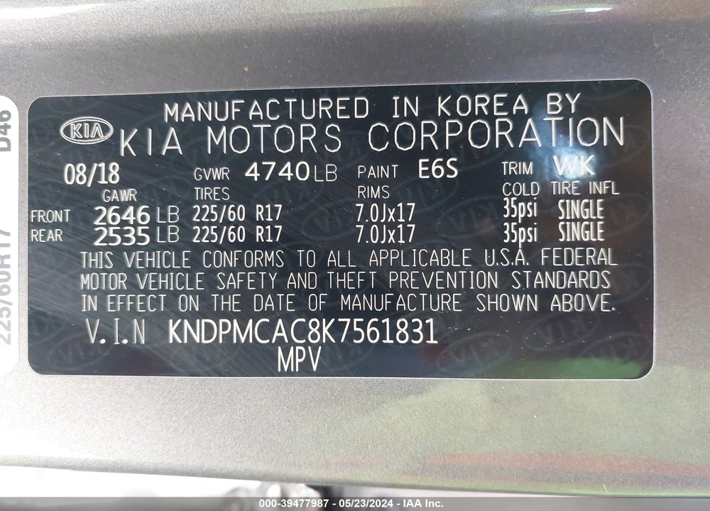 2019 KIA SPORTAGE LX VIN: KNDPMCAC8K7561831