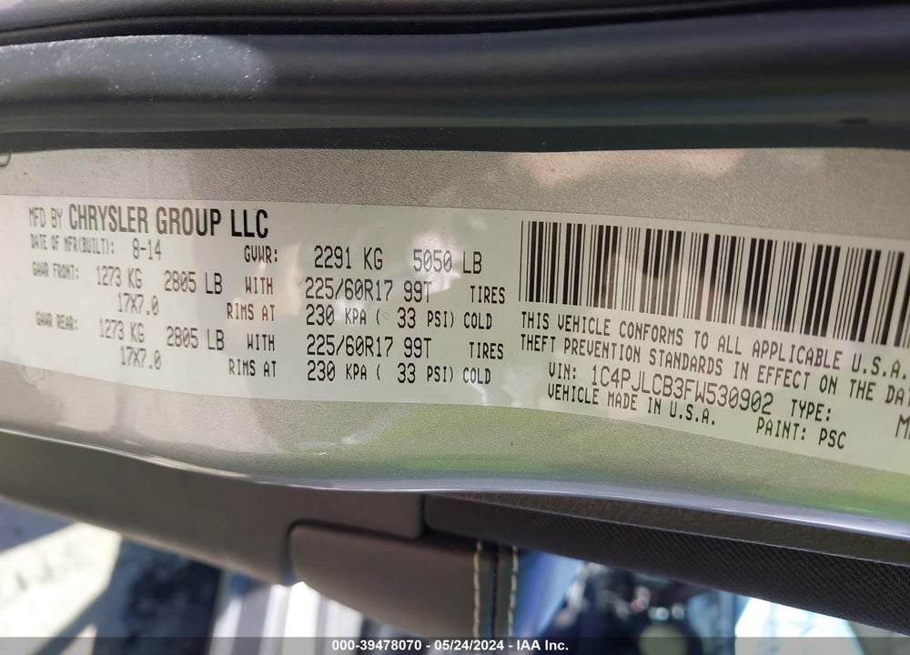 2015 JEEP CHEROKEE LATITUDE VIN: 1C4PJLCB3FW530902