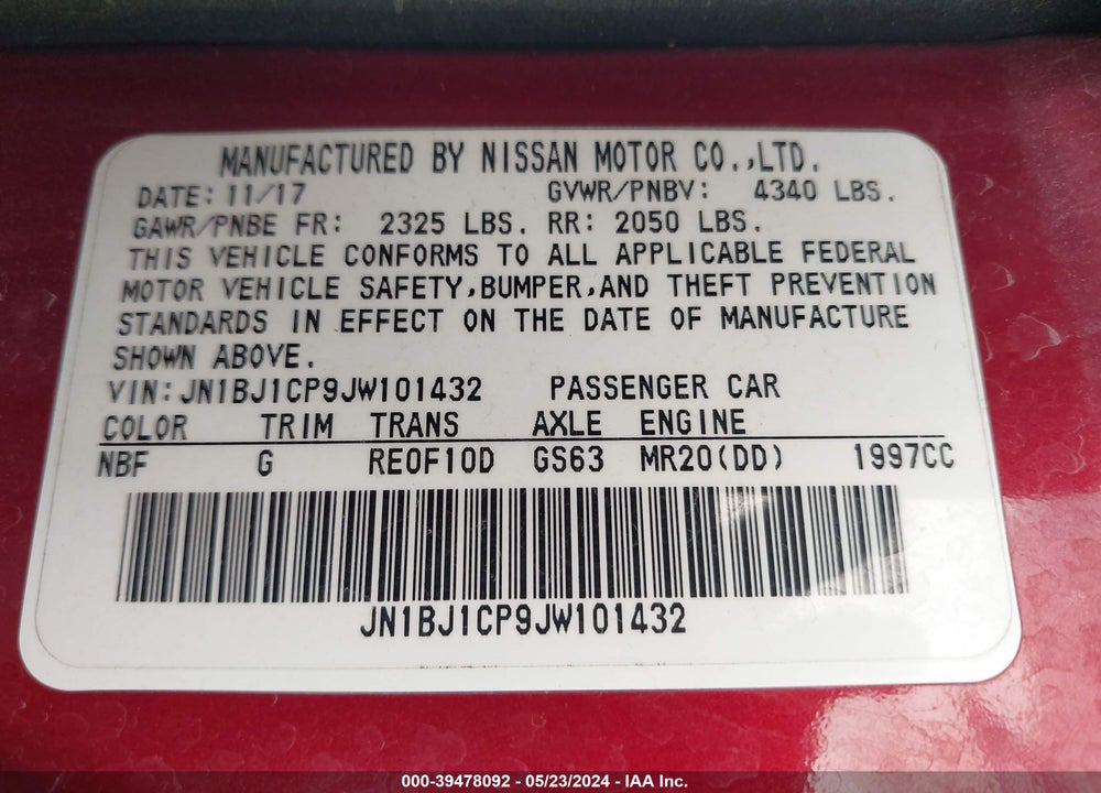 2018 NISSAN ROGUE SPORT SL VIN: JN1BJ1CP9JW101432