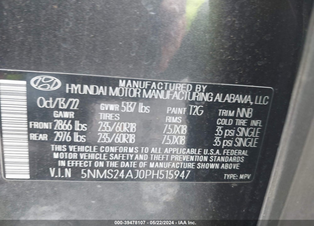 2023 HYUNDAI SANTA FE SEL VIN: 5NMS24AJ0PH515947