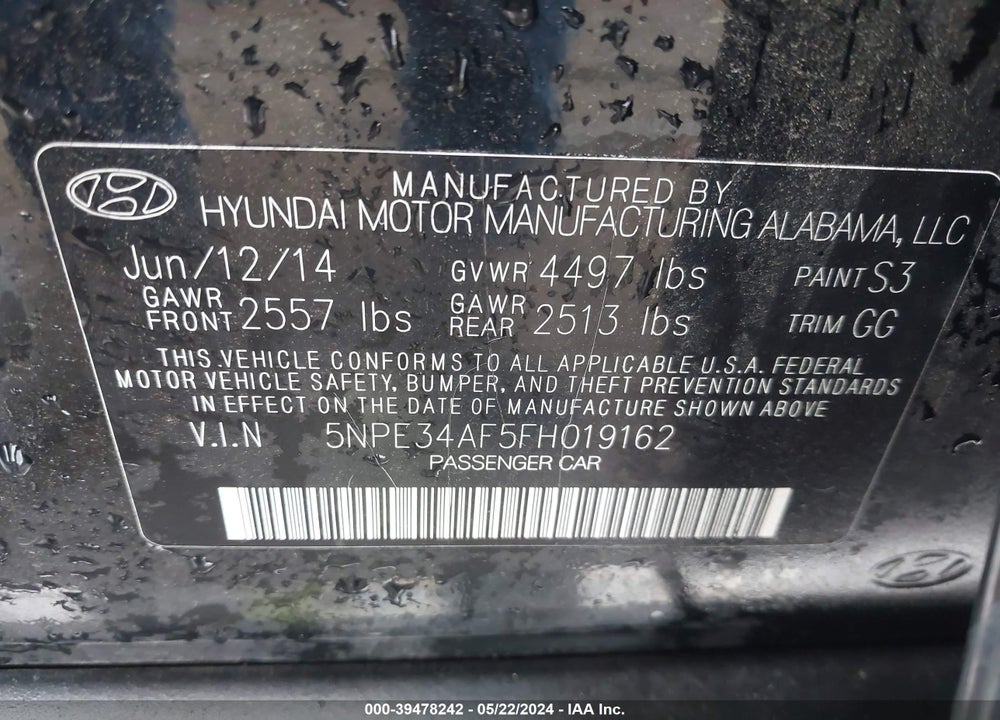 2015 HYUNDAI SONATA SPORT VIN: 5NPE34AF5FH019162
