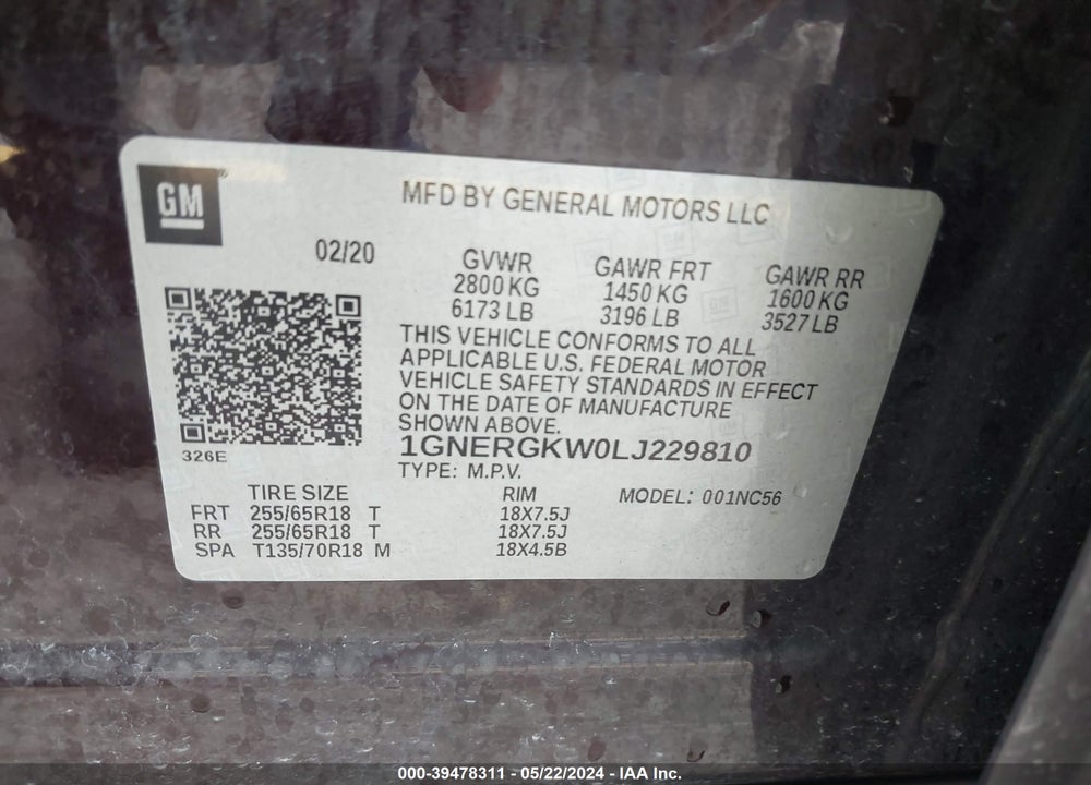 2020 CHEVROLET TRAVERSE FWD LT CLOTH VIN: 1GNERGKW0LJ229810