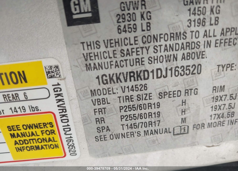 2013 GMC ACADIA SLT-1 VIN: 1GKKVRKD1DJ163520