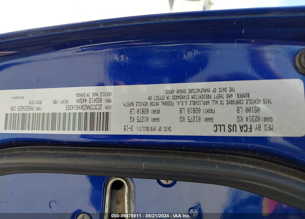 2019 CHRYSLER 300 TOURING VIN: 2C3CCAAG3KH614355
