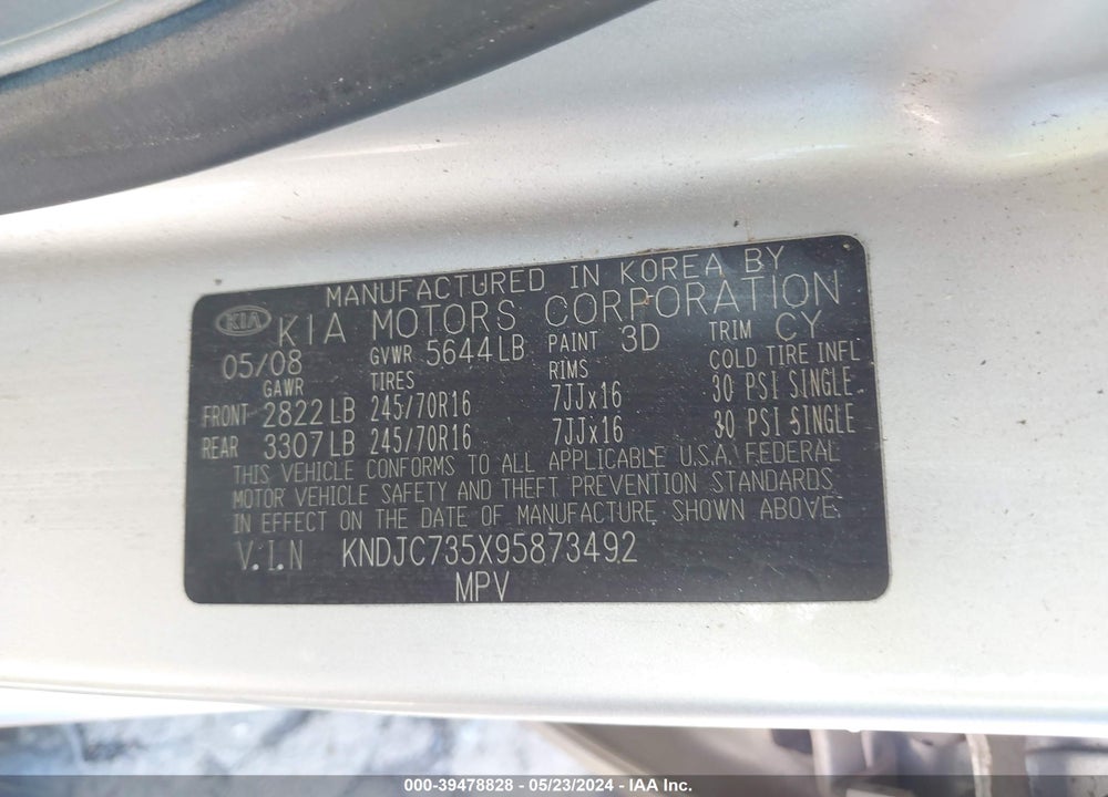 2009 KIA SORENTO LX VIN: KNDJC735X95873492