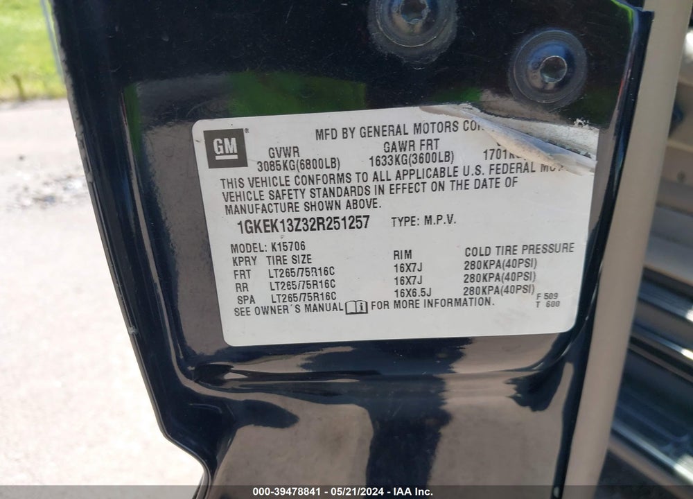 2002 GMC YUKON SLT VIN: 1GKEK13Z32R251257