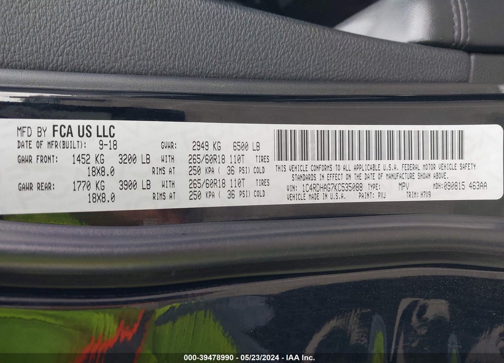2019 DODGE DURANGO SXT RWD VIN: 1C4RDHAG7KC535088